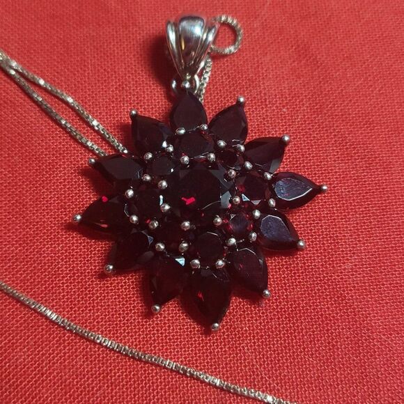 Mozambique Garnet Cluster Pendant in Sterling Silver - Picture 1 of 7